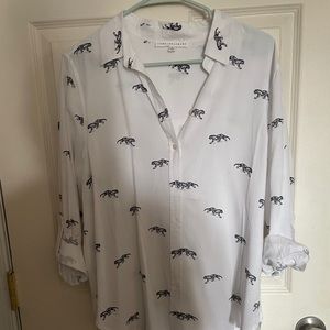 Black and White tiger Print Button Down